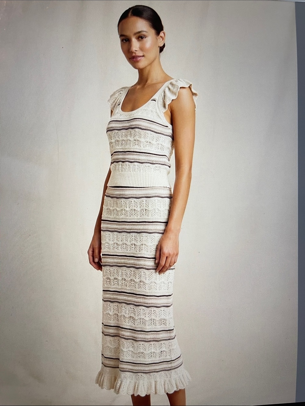 NWT Top & Skirt Delicate Knit Set Cream with Brown